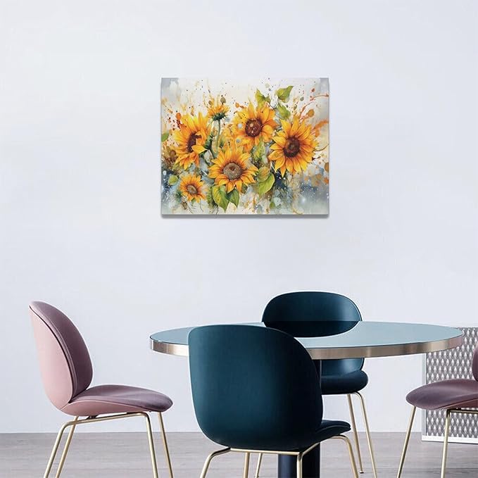 yerretin Sunflower Wall Art Watercolor Pictures Wall Decor Rustic Sunflower Canvas Farmhouse Print Artwork Home Decorations for Living Room Bedroom Bathroom Office Framed 20"x16"