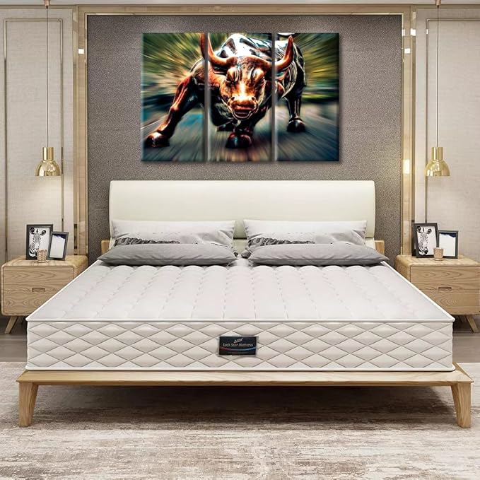 Wall Art for Living Room 3 Panel Courageous and Powerful Bull Painting on Canvas Prints Pictures for Living Room, Bedroom, Office With Wood Framed Stretched Ready to Hang - 36" Wx24 H