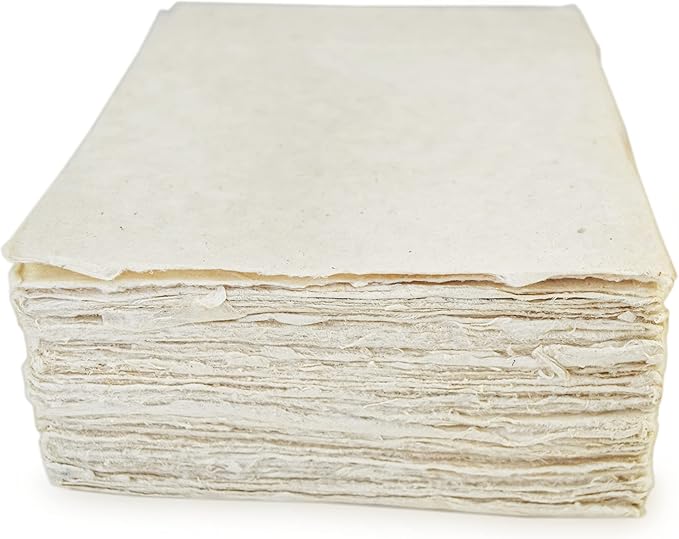 Handmade Lokta Card Stock 5x7 Inch Paper with Deckle Edge. Tree-Free Lokta Paper for Vintage Stationery, Printing, and Decorative Invitations (100 Sheets)