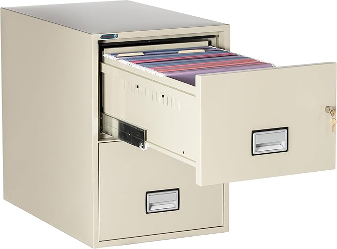 31 inch 2-Drawer Vertical Fireproof File Cabinet – Legal and Letter Size Filing – Key Lock – Water Resistant Seal – Fire and Impact Rated – Putty Finish – Model LGL2W31P