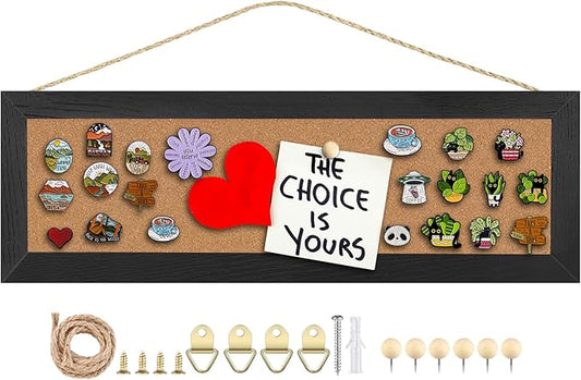 Cork Board Bulletin Board, 5.5x16.5inch Small Enamel Pin Board, Bulletin Board for Wall, Pin Board Cork Board for Brooch Pin Storage Display