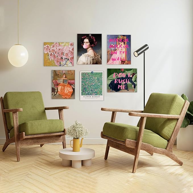 Eclectic Wall Decor Set Of 6, Vintage Eclectic Wall Art Prints, Trendy Colorful Wall Art, Retro Maximalist Decor Aesthetic, Wall Collage Kit Pictures for Living Room, Colorful Dorm Gallery Home Decor