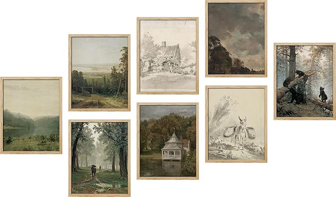 SIGNWIN Poster Wall Art Set of Vintage Landscape, Sketches Art, Rustic Framhouse Decor for Living Room, Bedroom, Office - 12"x16"x 8
