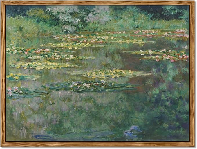 Framed Claude Monet Wall Art – Vintage Water Lilies Pond Painting Wall Decor, Impressionist Living Room Wall Art, Classic Aesthetic Canvas Prints for Bedroom Kitchen Bathroom – 10"x8"