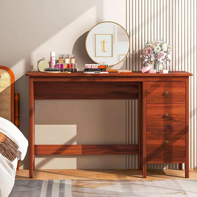 Tangkula Computer Desk with 3 Storage Drawers, Modern Home Office Desk with Storage Drawers & Spacious Desktop, Compact Writing Study Desk Laptop Desk for Bedroom, Multipurpose Computer Workstation