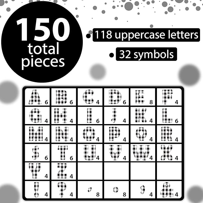 150 PCS Large 7" Bulletin Board Letters Set, Black White Checkered Classroom Alphabet Cutouts Letter for Bulletin Board Display Home School Class, A Great Helper to Inspire Students' Learning Interest