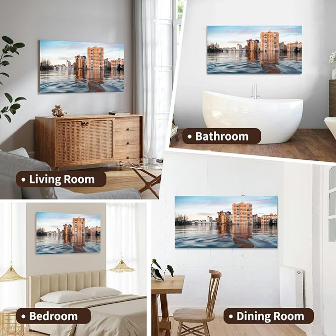 Canvas Wall Art for Living Room Bedroom Hypothetical flood water Madrid due to the effects Big Large Wall Art Decor Framed Painting Wall Pictures Prints Artwork Office