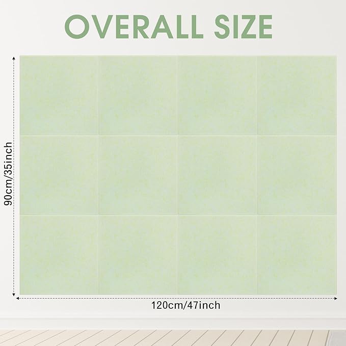 Honoson 12 Pack 47"x35" Large Cork Boards Tiles Alternative Felt Wall Tiles Bulletin Board with Safe Adhesive Cork Board Squares for Walls Organize Home Office Classroom Pin Photo Panels(Sage Green)