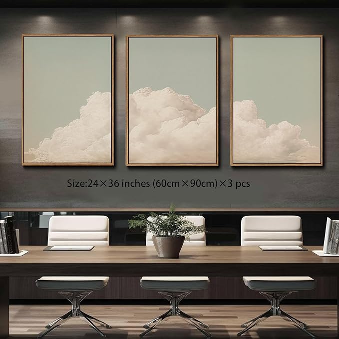 myusuar 3 Piece Large Modern Abstract Canvas Framed Wall Art For Living Room, Dearm Cloud Minimalist Wall Art Decor Posters Prints For Bedroom Office, 24x36in