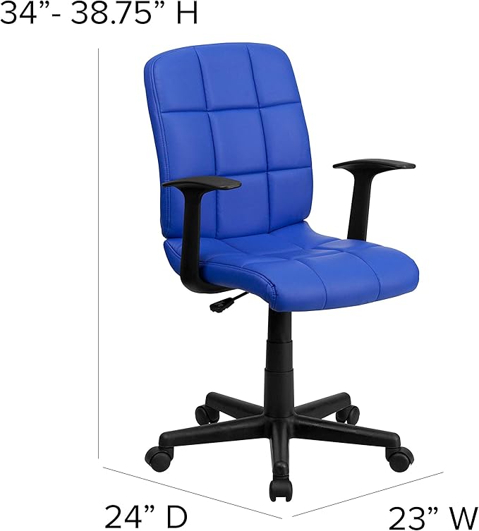Flash Furniture Clayton Mid-Back Blue Quilted Vinyl Swivel Task Office Chair with Arms