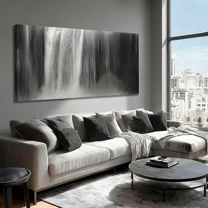Artexist Black and White Canvas Wall Art Abstract Wall Decor Waterfall Pictures 29"x58" Decorations for Living Room Kitchen Artwork
