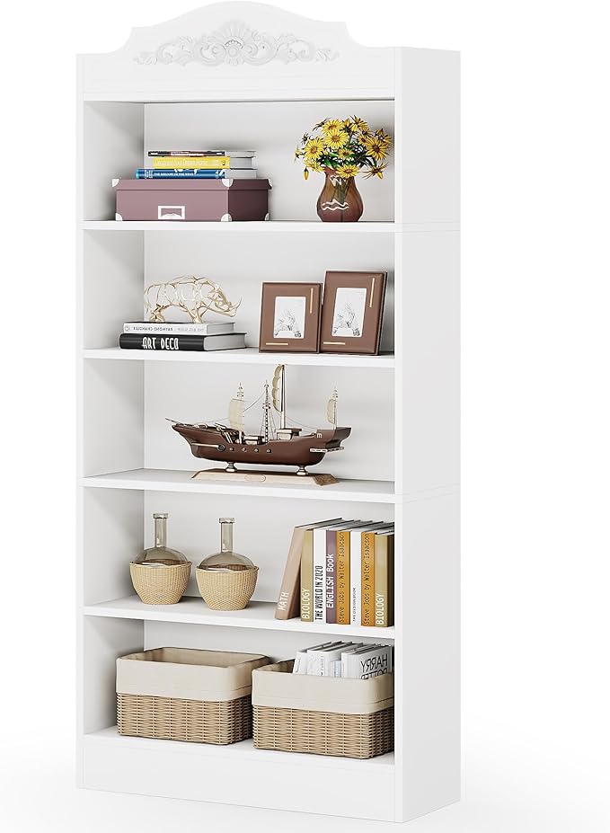 Tribesigns 73 Inch Modern White 5 Tier Bookshelves Bookcases, 5-Shelf Library Bookcase with Shelves, Freestanding Etagere Shelving Unit for Living Room/Home (1)