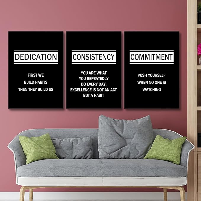 Motivational Poster Wall Decor Dedication Consistency Commitment Inspirational Wall Art Positive Signs Canvas Picture Painting for Office Living Room Workplace Artwork Ready to Hang [60''Wx28''H]