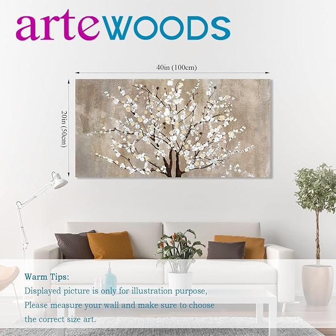 Flower Canvas Wall Art for Living Room & Bedroom - Plum Blossom Canvas Wall Pictures - Abstract Elegant Floral Canvas Prints - Framed & Ready to Hang - 20" x 40"