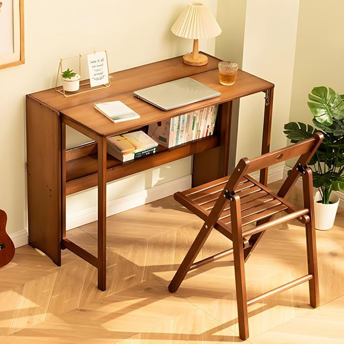 Modern Office Desk 33" L Computer with Wood Base and Collapsible Feature Rectangular Home Writng Working for Living Room, Classroom, Study Room - Without Chairs Brown