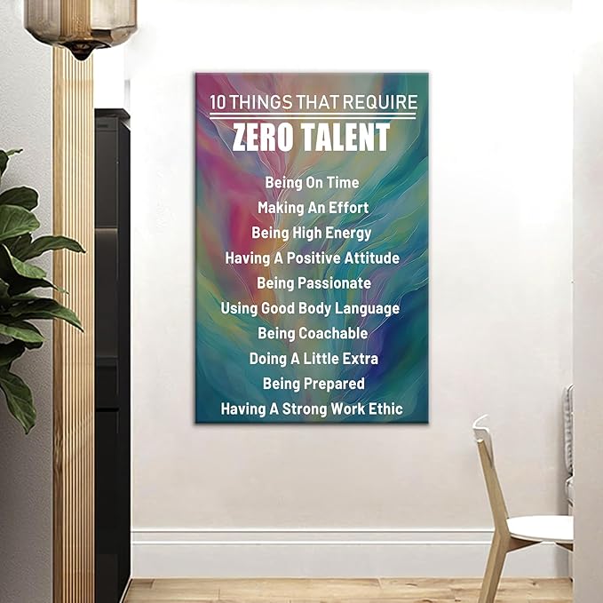 Inspirational Quotes Wall Art for Bedroom Zero Talent Motivational Wall Decor Quotes for Entrepreneurs Poster Print Artwork Use for Bedroom Living Room Framed Ready to Hang [24''Wx36''H]