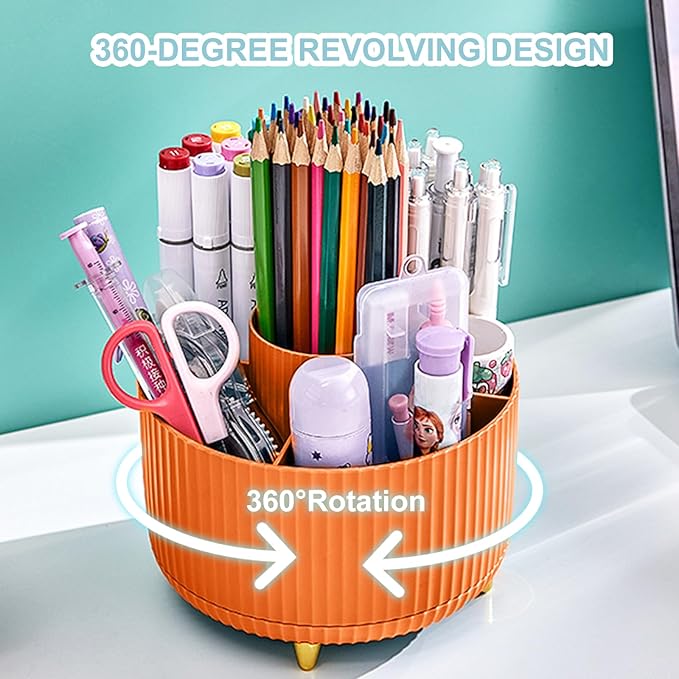 Pencil Holder For Desk,5 Slots 360°Degree Rotating Desk Organizers And Accessories,Desktop Storage Stationery Supplies Organizer, Cute Pencil Cup Pot For Office, School, Home