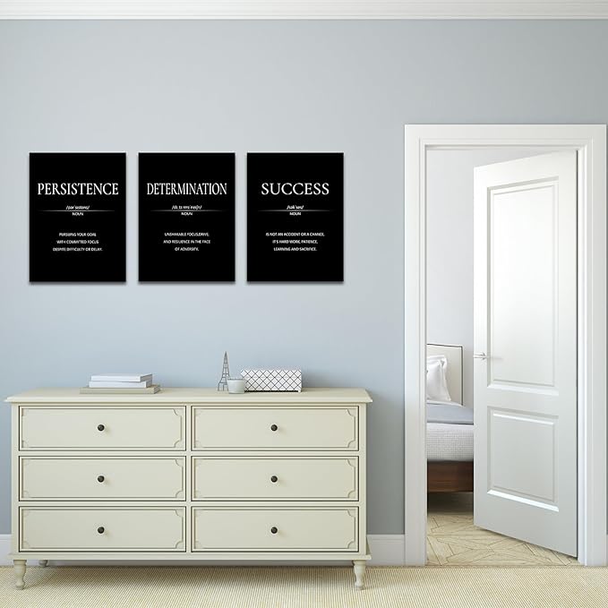 LMGOV Motivational Wall Decor, Inspirational Office Decor for Men, 12” x 16” Framed Canvas Painting for Bedroom, Wall Picture for Living Room, Positive Poster for Gym, Bathroom, Sports, Dorm (3 Piece)