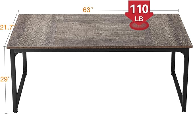 Casaottima 63 Inch Computer Desk for Home Office, Study Writing Table for Small Spaces, Simple Modern Desk with Headphone Hooks, Grey Oak