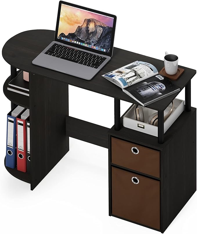 FURINNO Jaya Computer Study Desk with Bin, Brown