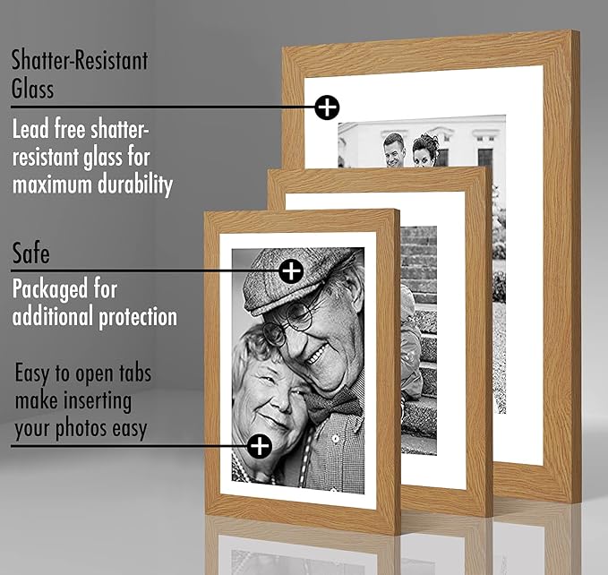 Americanflat Set of 7 Picture Frames with Shatter-Resistant Glass - Gallery Wall Frame Set with One 11x14, Two 8x10 and Four 5x7 Frames - Signature Collection - Dark Oak
