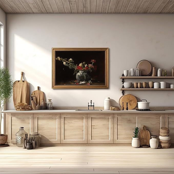 Gold Framed Wall Art Vintage Canvas Wall Art Fading Flowers Floral Artwork Prints Picture for Living Room Bedroom Farmhouse Bathroom Office Decor, 16x24
