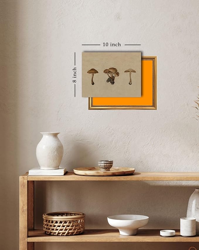 Kizbok Vintage Mushroom Wall Art Poster, Farmhouse Mushroom Wall Decor, Retro Botanical Paintings Cottagecore Room Decor Aesthetic, Neutral Earthy mushroom Picture for Kitchen Bedroom Gallery Nursery Home decor(8" x 10"-UNFRAMED)