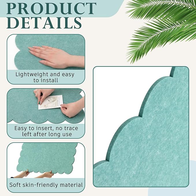 Scalloped Felt Bulletin Board 36 x 24 Inches Foldable Forest Green Pin Cork Board Alternative for Wall, 3' x 2' Trifold Christmas Picture Vision Self Adhesive Bulletin Decorative