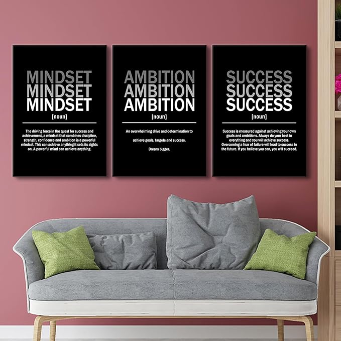 YSPCSUN Inspirational Canvas Wall Art 3 Pieces Daily Motivational Quote Picture Painting Mindset Ambition Success Print Poster for Office Living Room Artwork Easy to Hang [60''Wx28''H]