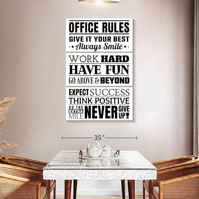 Elephant Stock - Fun Office Rules Wall Art - Vertical Multi Panel Canvas - 3 Piece Living Room Wall Decor - Digital Art Inspirational And Typography Multi Piece Wall Art - White And Black Decor - 32" x 50"