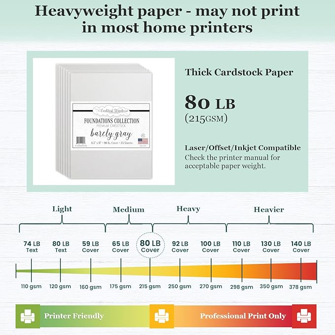 Cardstock Warehouse Foundations 100% Recycled Barely Gray Greige Cardstock Paper – 25 Sheets, 8.5 x 11" - 80 lb/215 GSM Premium Gray Card stock for Die-cutting, Laser, Inkjet Printing & DIY Projects