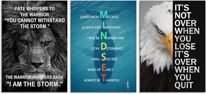 3 Pieces Eagle Lion Inspirational Canvas Wall Art Office Wall Decor Motivational Quotes Mindset Poster Print Inspiring Animal Picture Artwork for Living Room Bedroom Home Decor Framed[60''Wx 28''H]