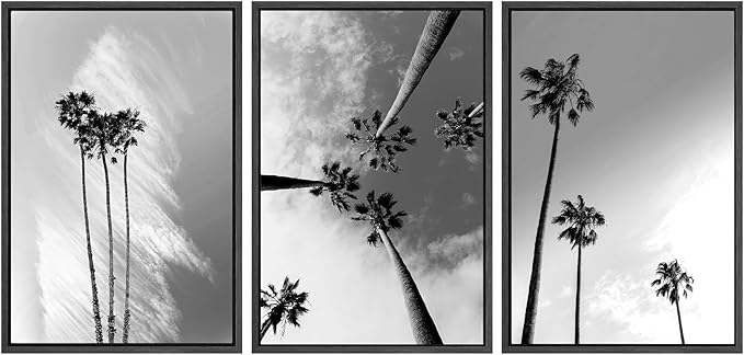 SIGNWIN 3 Piece Framed Canvas Wall Art Black and White Palm Tree Canvas Prints Home Artwork Decoration for Living Room,Bedroom - 16"x24"x3 Panels
