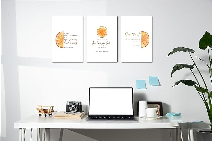 SHMAO Office Canvas Wall Art Motivational Wall Decor, 3 Piece Modern Orange Canvas Print Pictures for Office Wall Decor Women Inspirational Framed Artwork Home Office Decor 12”x18”x3 Panels
