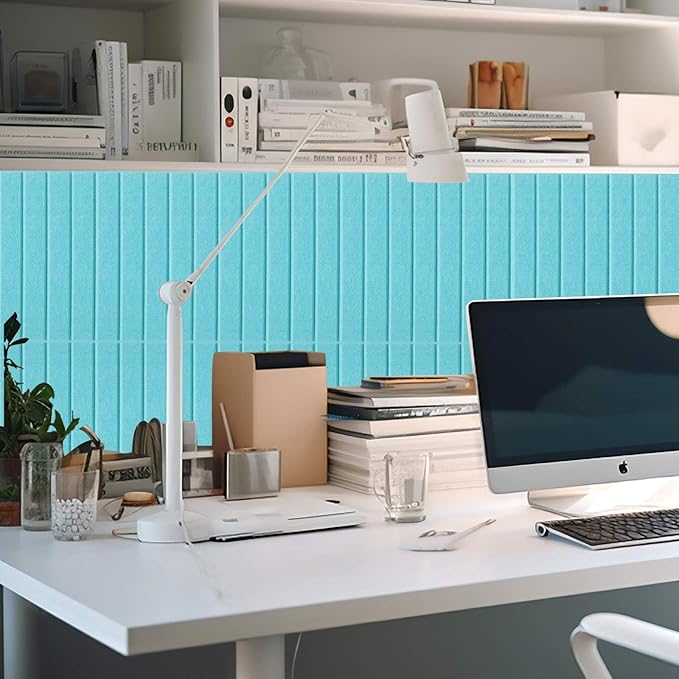 Honoson 12 Pack 47" x 35" Large Cork Board Alternative Felt Bulletin Board Wall Tiles with Safe Square Adhesive Large Roll Cork Tiles for Walls Organize Home Office Classroom Pin Panels(Lake Blue)