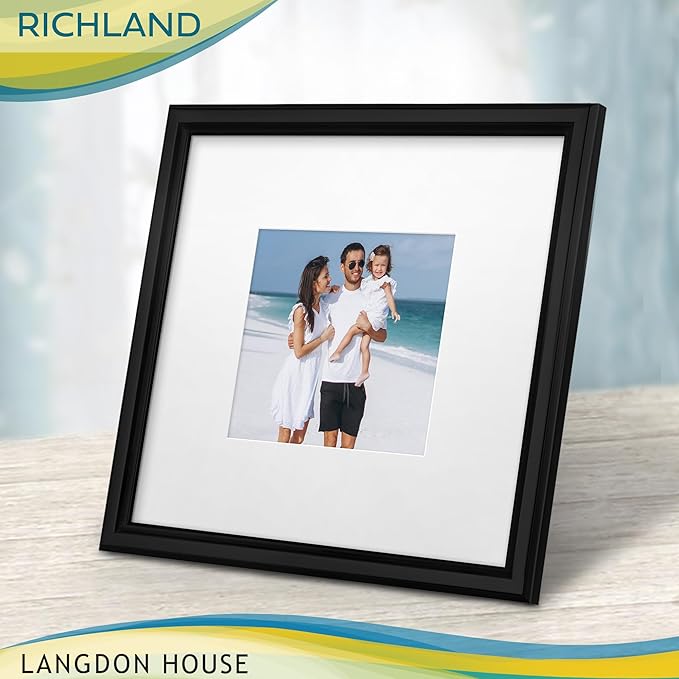 Langdon House - 8x8 Black Picture Frame with Mat to 4x4 - Distinguished Edging for Classic Style - Richland Collection