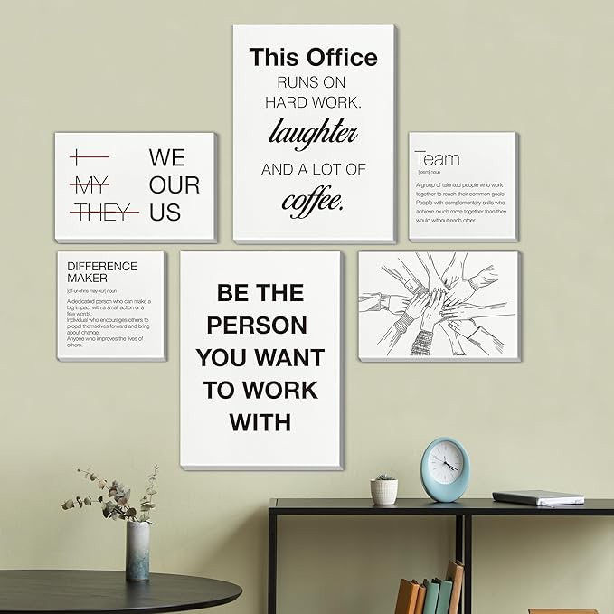Inspirational Wall Decor for Office Teamwork Wall Art Motivational Posters Set of 6 Framed Modern Office Team Canvas Artwork, Team Gifts