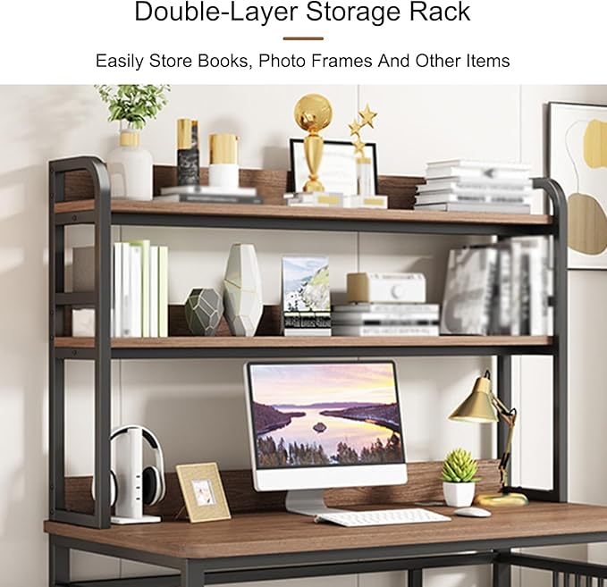 Computer Desk with Storage Shelf, Executive Office Desk, Small Study Deskm, Sturdy Writing Workstation Gaming Table, for Home Study(Brown,80x60cm/31.5x23.6in)
