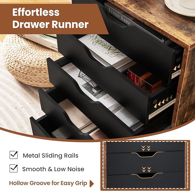 5 Drawers File Cabinet, Vertical Filing for Home Office, Mobile Under Desk Storage With Wheels, Modern Chest of Drawers for Bedroom (Rustic Brown)