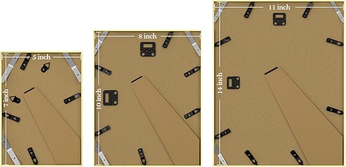 eletecpro Aluminum Gallery Wall Frame Set of 7, Including 1Pc 11x14, 2Pcs 8x10, 4Pcs 5x7 Photo Frames for Wall or Tabletop Display, Multiple Sizes Picture Frames Collage Wall Decor, Gold
