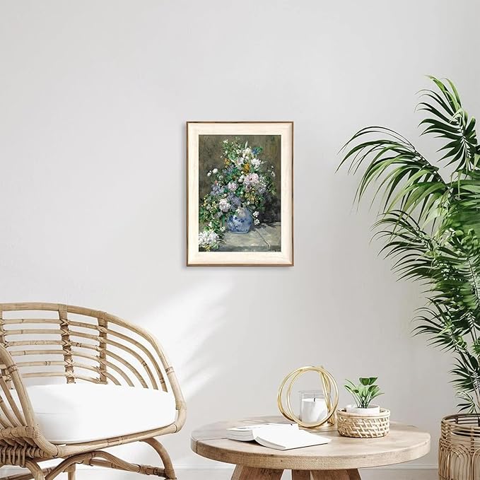 ASTRDECOR Framed Canvas Prints Art Vintage Decor for Living Room, Wildflowers Prints Botanical Wall Art Home Decor, Aesthetic Classical Floral Paintings, Bouquet in Blue White Porcelain Vase 12"x16"