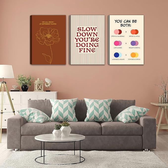 3 pcs Framed Growth Mindset canvas Wall Art Modern Minimalist Inspirational painting Wall decor pictures Slow Down You're Doing Fine poster Prints for Office Therapy Room Home decoration 16x24in