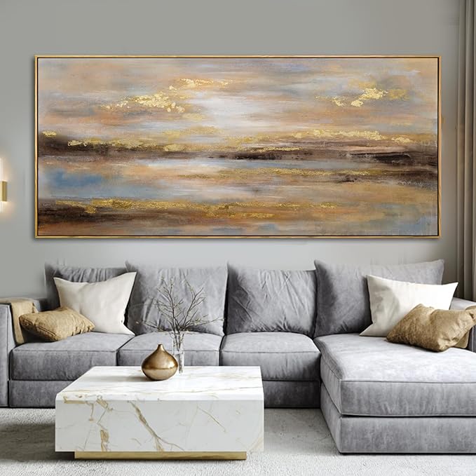 Large Framed Art Abstract Wall Art for Living Room Gold Pictures Wall Decor for Office 39"x 86" Neutral Canvas Artwork for Dining Room Modern Home Decorations