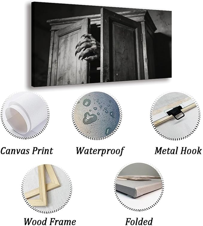 Gothic Door Framed Canvas Wall Art for Bedroom, Black White Moody Wall Decor 24" L x 12" W