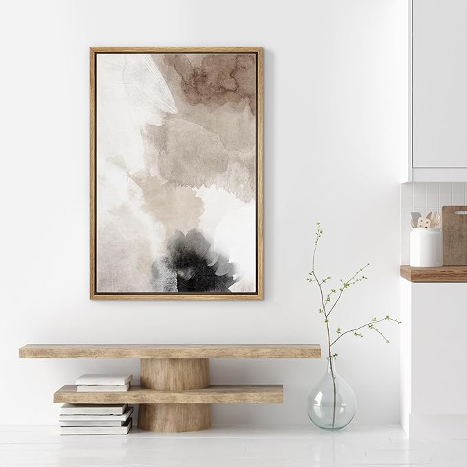SIGNWIN Framed Canvas Print Wall Art Faded Textured Brown & White Color Blocks Abstract Illustrations Minimalism Contemporary Nordic Decorative for Living Room, Bedroom, Office - 24"x36" Natural