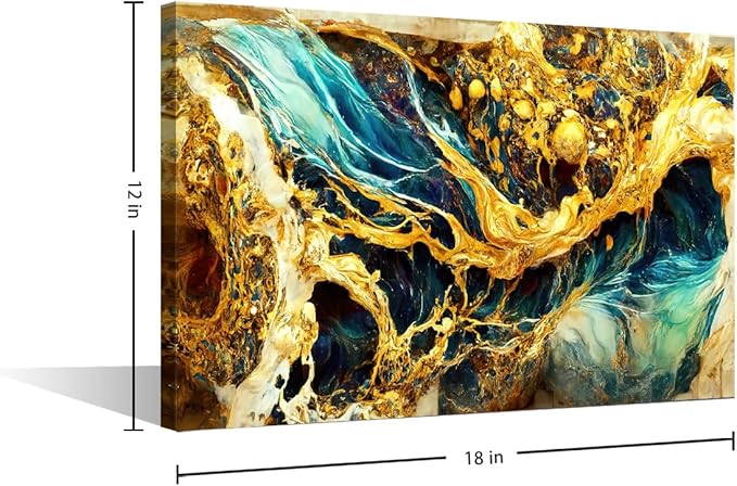 Abstract Canvas Wall Decor Marble Art Picture Artwork Seawater and Flames Poster Printing Modern 1 Panel Canvas Art for Men Lady Living Room Decoraiton Stretched and Framed Ready to Hang 18x12 in