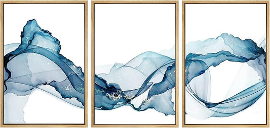 SIGNWIN Framed Canvas Print Wall Art Vibrant Pastel Minimal Smoke Wave Landscape Abstract Shapes Illustrations Minimalism Decorative Relax/Calm for Living Room, Bedroom, Office - 24"x36"x3 Natural