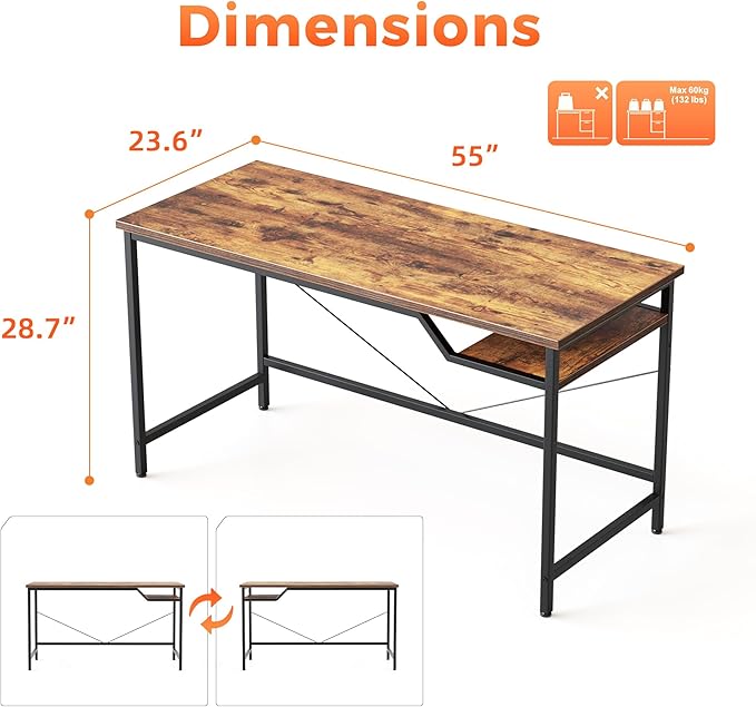Mericonia 55 inch Computer Desk, Gaming Desk for Small Spaces, Modern Simple Style Table for Home Office, Study Student Writing Table