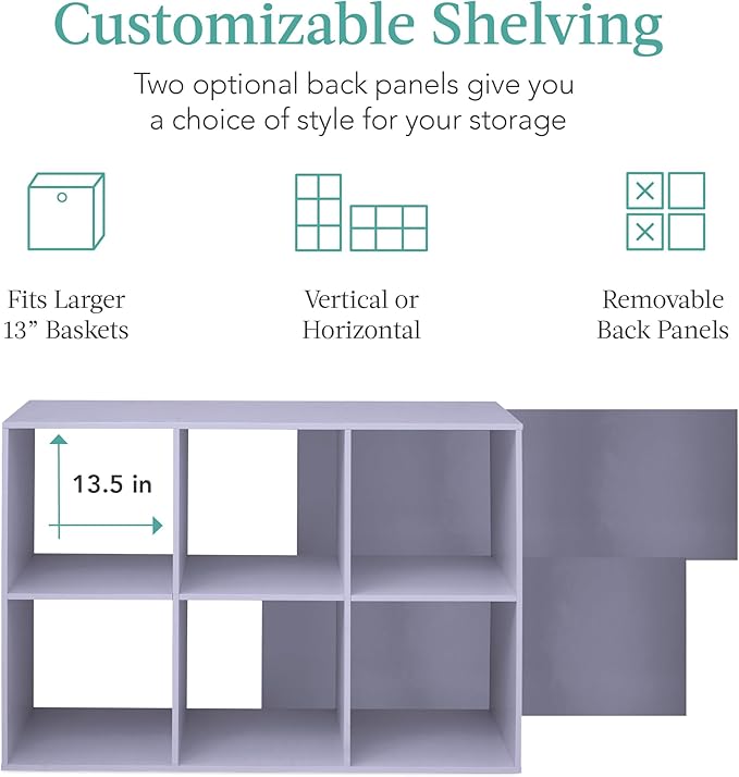 Best Choice Products Kids Bookcase 6-Cube Storage Organizer, 13.5in Shelf Opening, Bookshelf, Toy Storage, Customizable w/ 3 Removable Back Panels – Lavender