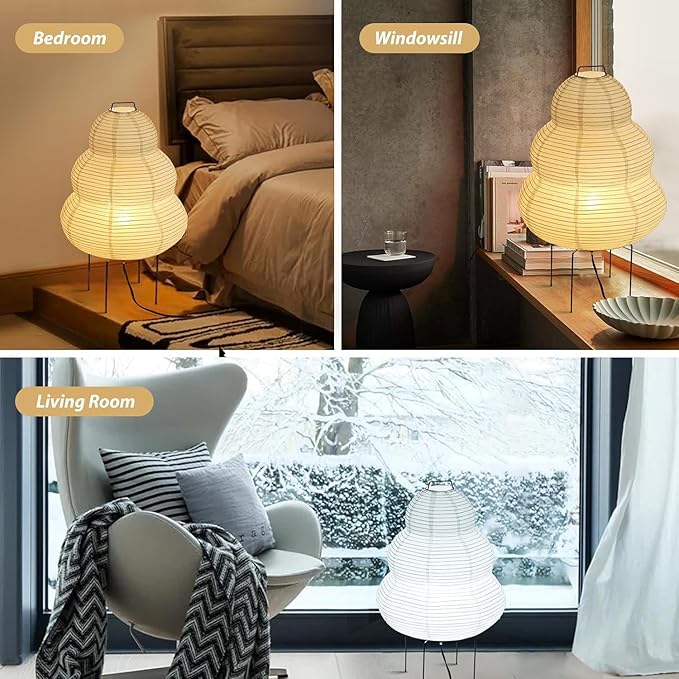 Noguchi Lamp, Wabi-Sabi Paper Floor Lamp, Dimmable Japanese Rice Paper Lantern, Akari Floor Lamp with 3 Color, Japan Lamp for Living Room, Bedroom or Desktop